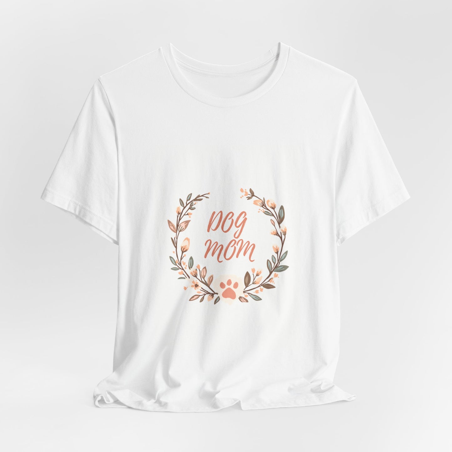 Dog Mom Floral Wreath Tee - Cute Paw Print T-Shirt for Pet Lovers
