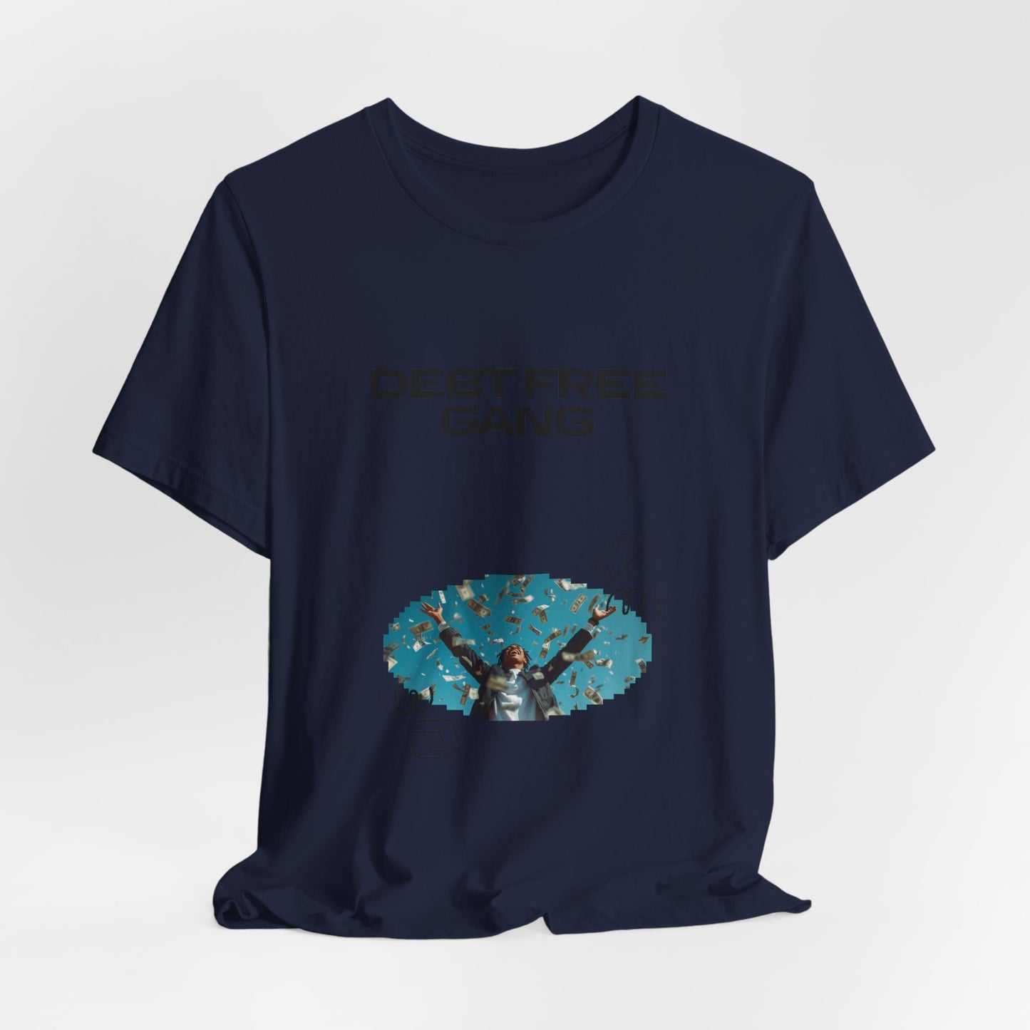 Debt Free Gang T‑Shirt — Retro Money Shower Graphic Tee