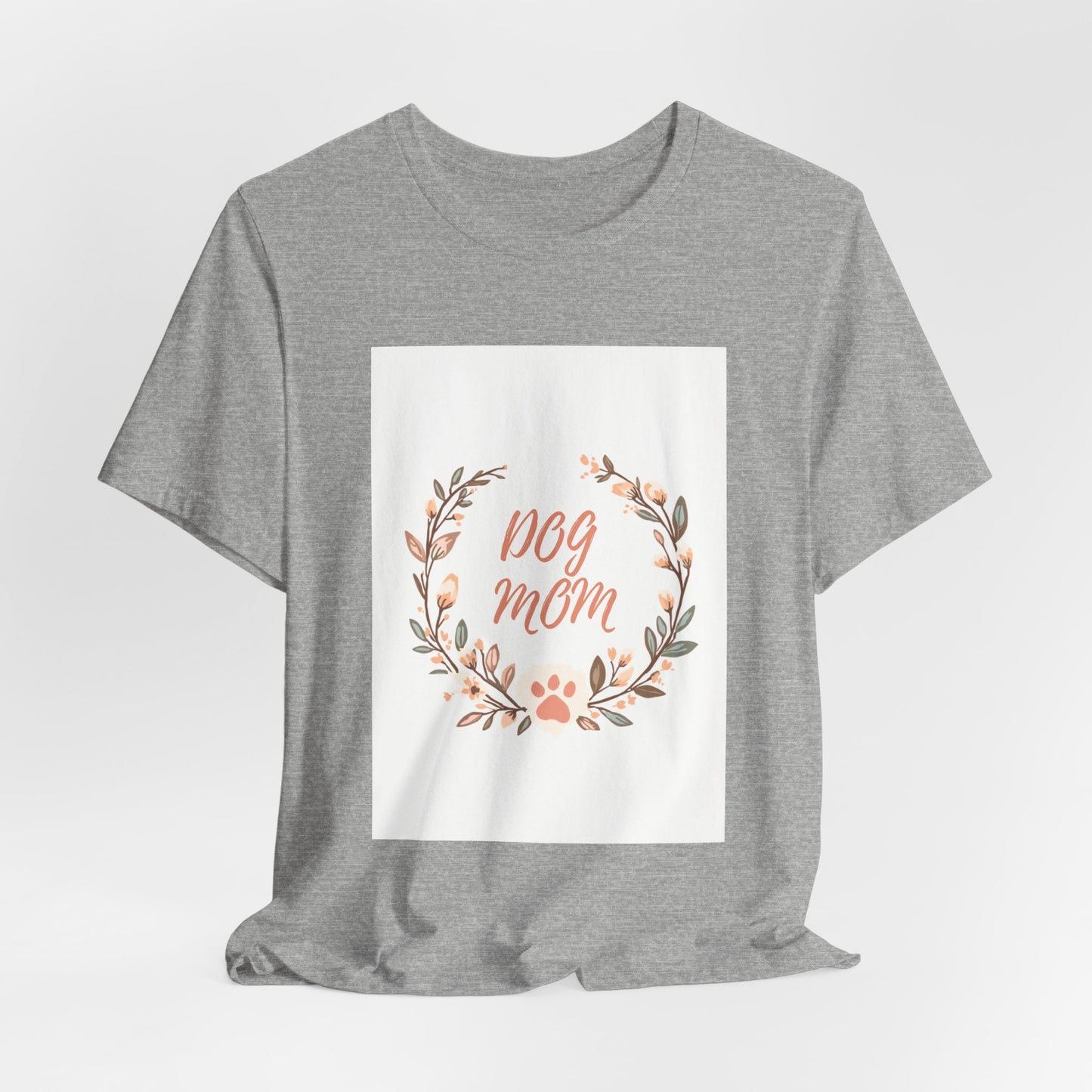 Dog Mom Floral Wreath Tee - Cute Paw Print T-Shirt for Pet Lovers