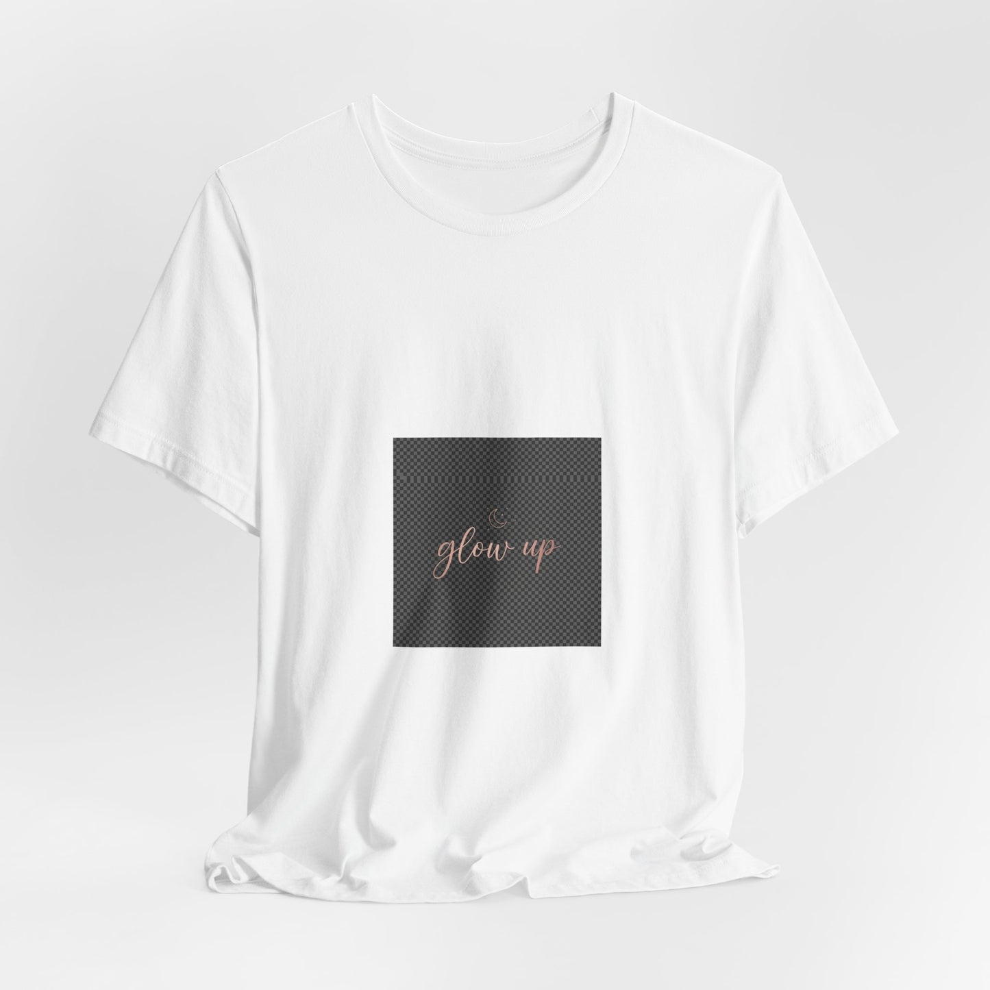 Glow-Up Tee — Minimal Rose Gold Script Graphic T-Shirt