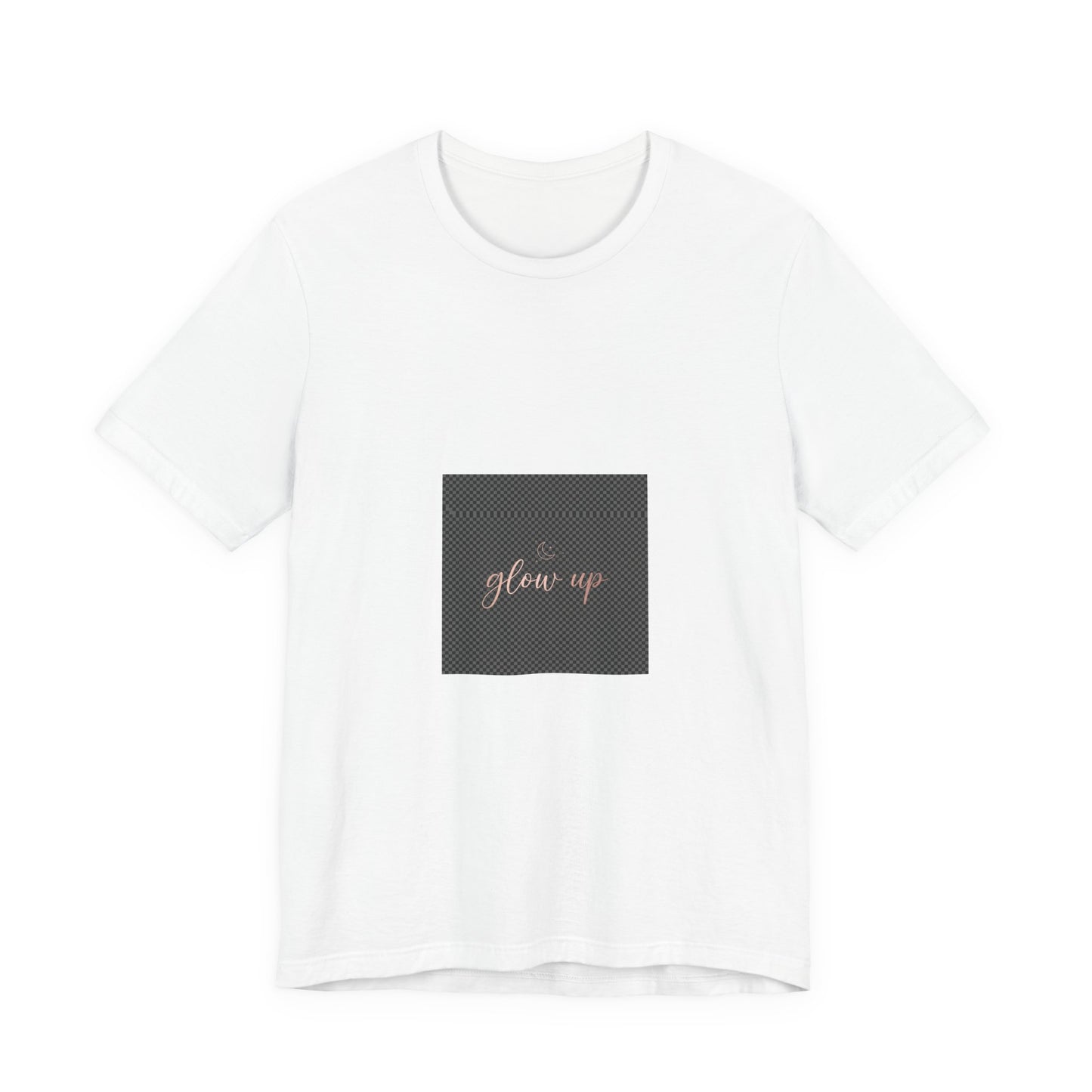 Glow-Up Tee — Minimal Rose Gold Script Graphic T-Shirt