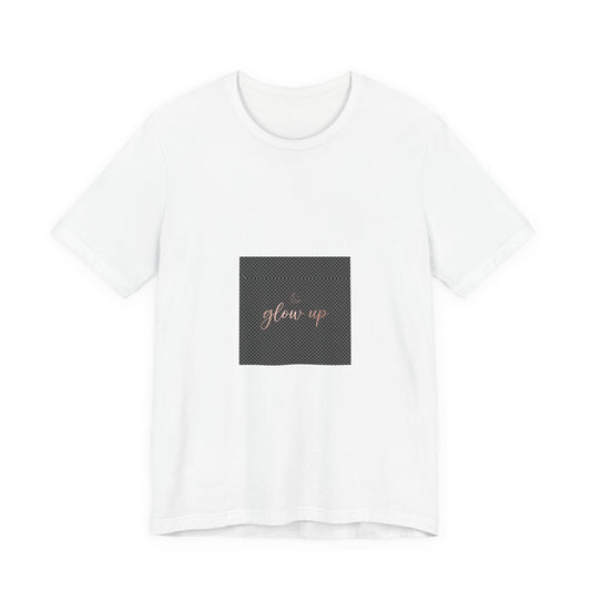 Glow-Up Tee — Minimal Rose Gold Script Graphic T-Shirt