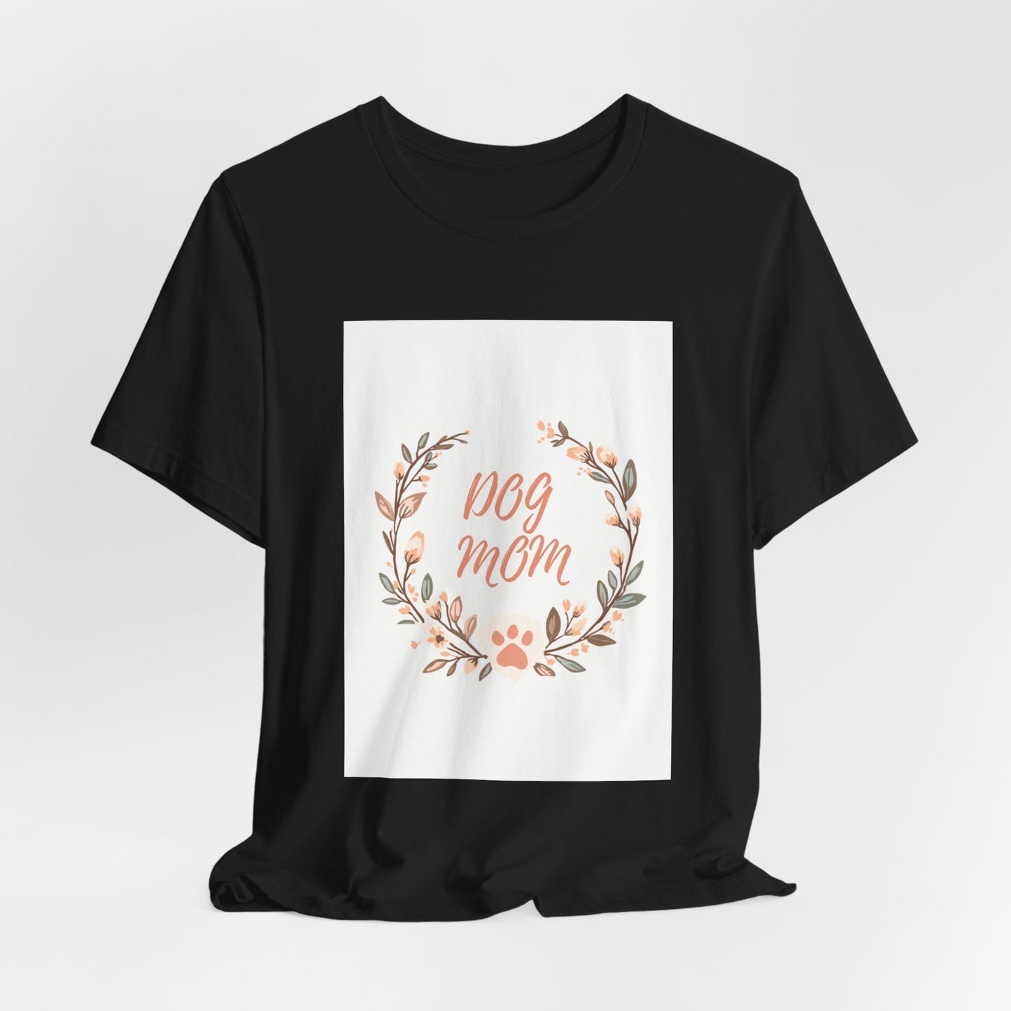 Dog Mom Floral Wreath Tee - Cute Paw Print T-Shirt for Pet Lovers
