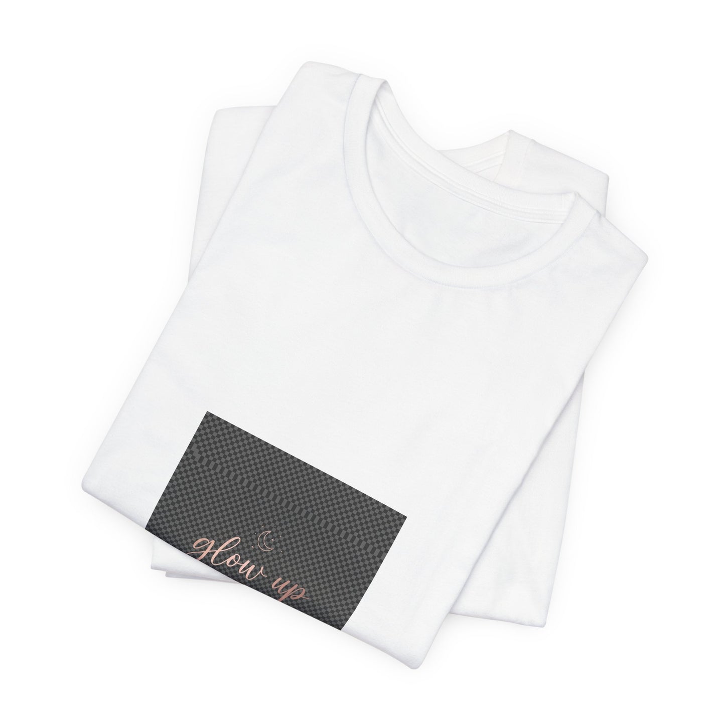Glow-Up Tee — Minimal Rose Gold Script Graphic T-Shirt