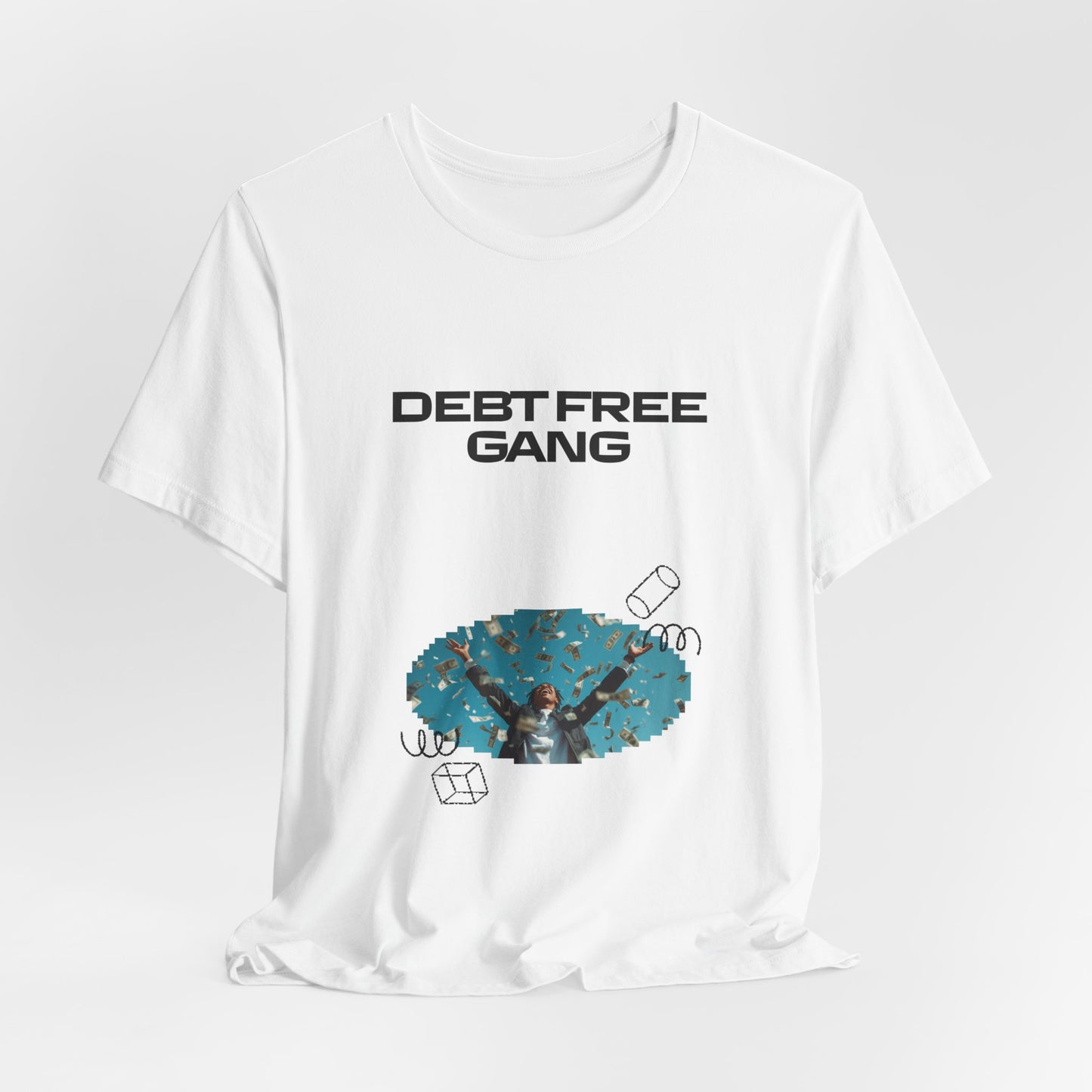 Debt Free Gang T‑Shirt — Retro Money Shower Graphic Tee